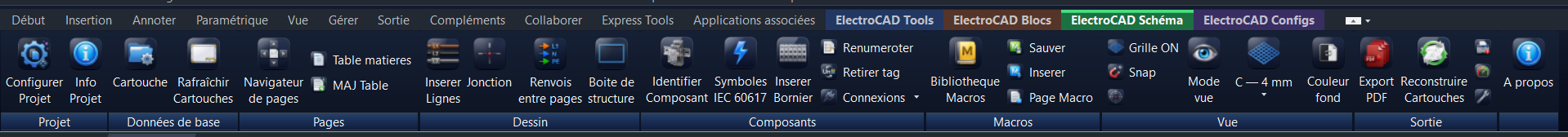 Ribbon ElectroSchema pour schémas électriques unifilaires