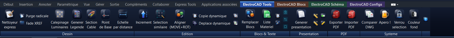 Ribbon ElectroCAD Tools intégré dans AutoCAD 2025/2026