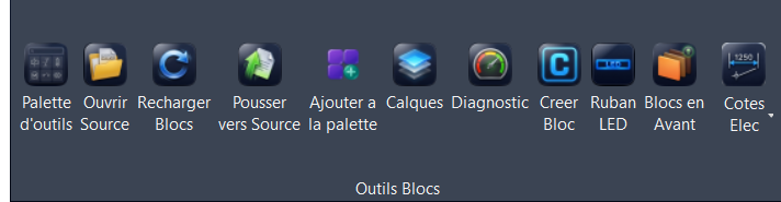 Le panneau <strong>Outils Blocs</strong> — la chaîne source.