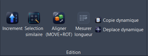 Le panneau <strong>Édition</strong> — <em>Aligner</em> and <em>Mesurer longueur</em>.